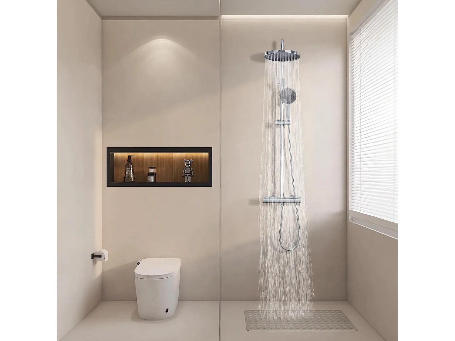 Colonne de Douche Thermostatique Ensemble de Douche Chromé Système de Douche Robinetterie en Laiton Avec douchette à trois fonctions