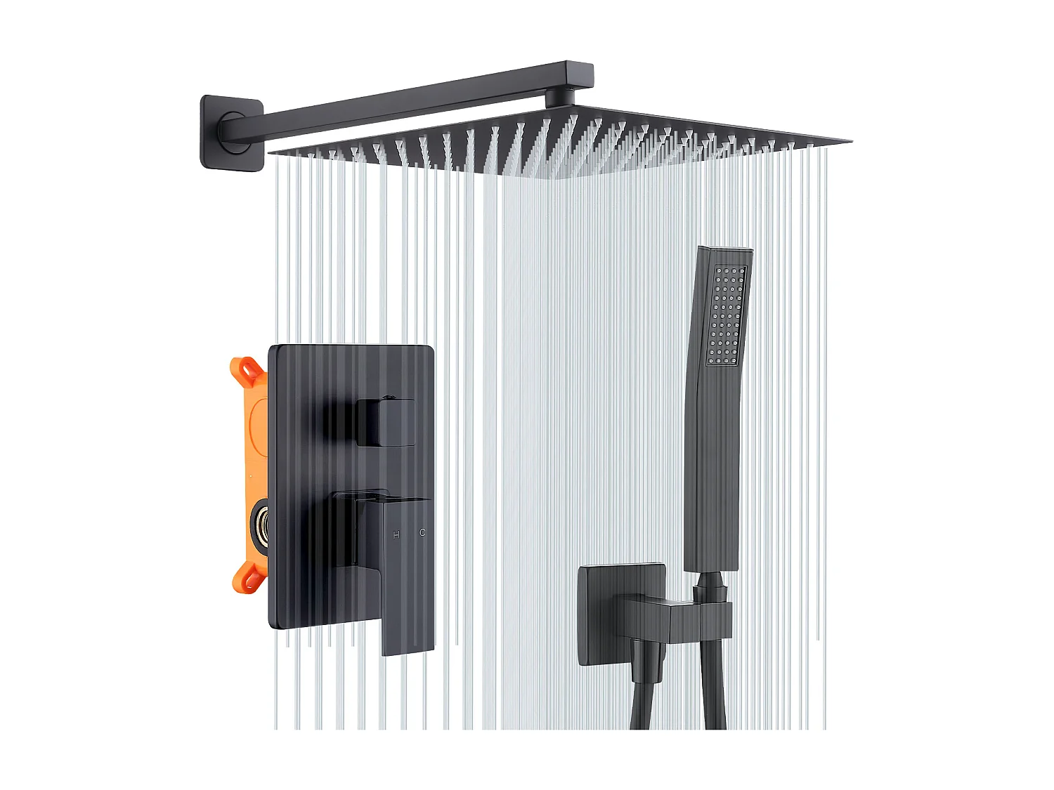 Colonne de Douche Encastrée Ensemble de Douche Mécanique avec Grande Tête de Douche Carrée 12" Système de Douche Encastrable Noir Design Élégante