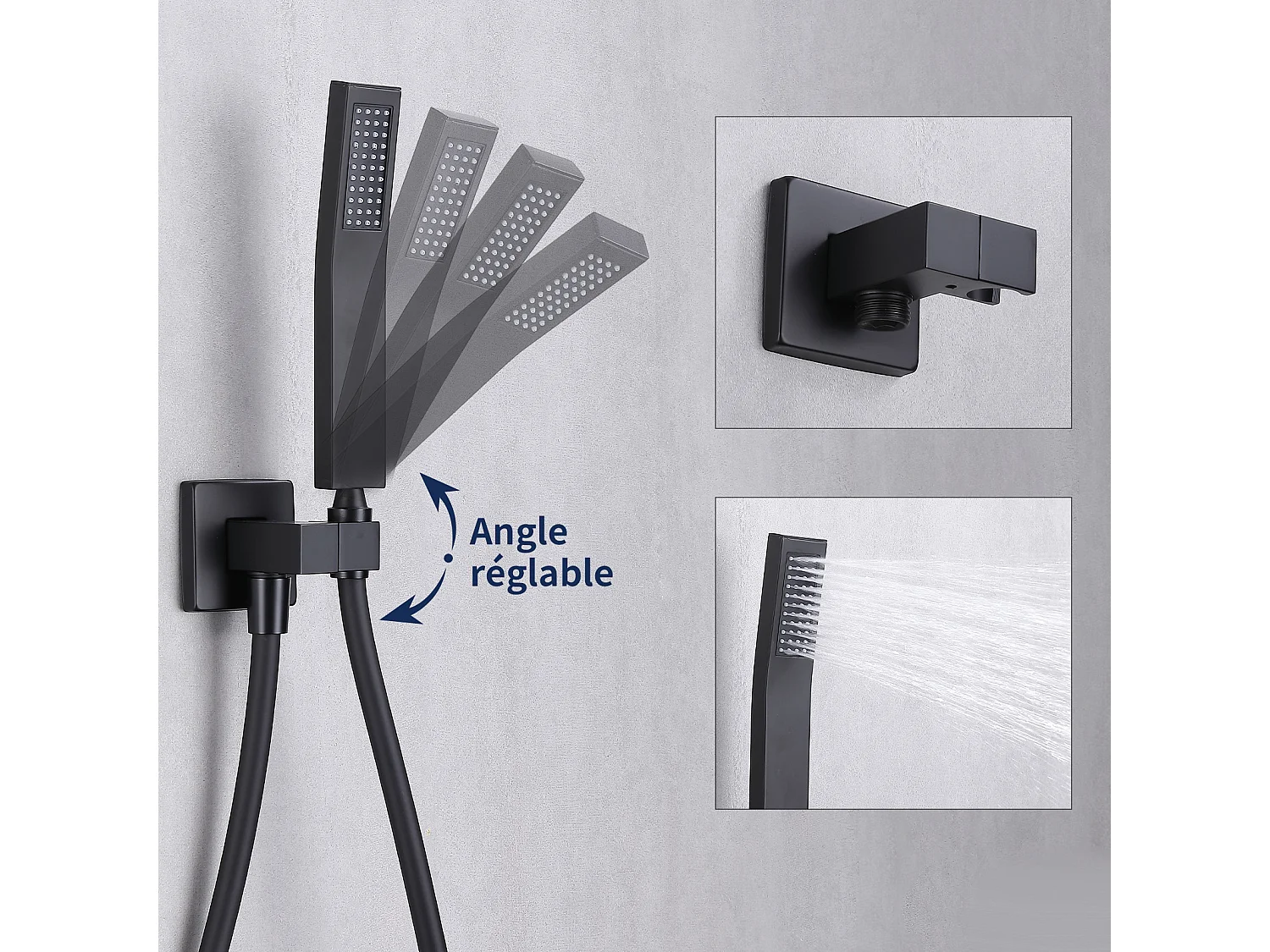 Colonne de Douche Encastrée Ensemble de Douche Mécanique avec Grande Tête de Douche Carrée 12" Système de Douche Encastrable Noir Design Élégante