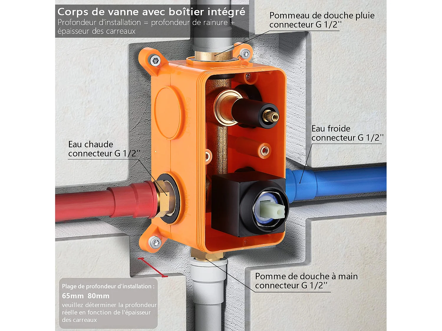 Colonne de Douche Encastrée Ensemble de Douche Mécanique avec Grande Tête de Douche Carrée 12" Système de Douche Encastrable Noir Design Élégante