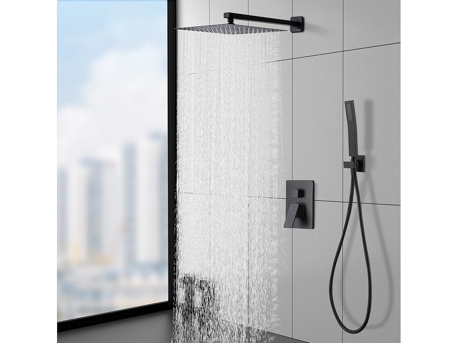 Colonne de Douche Encastrée Ensemble de Douche Mécanique avec Grande Tête de Douche Carrée 12" Système de Douche Encastrable Noir Design Élégante