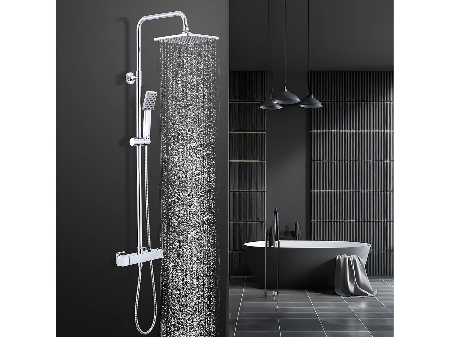 Homelody Colonne de Douche Thermostatique 2 Fonctions, Ensemble de Douche Thermostat avec Douchette, Hauteur Réglable