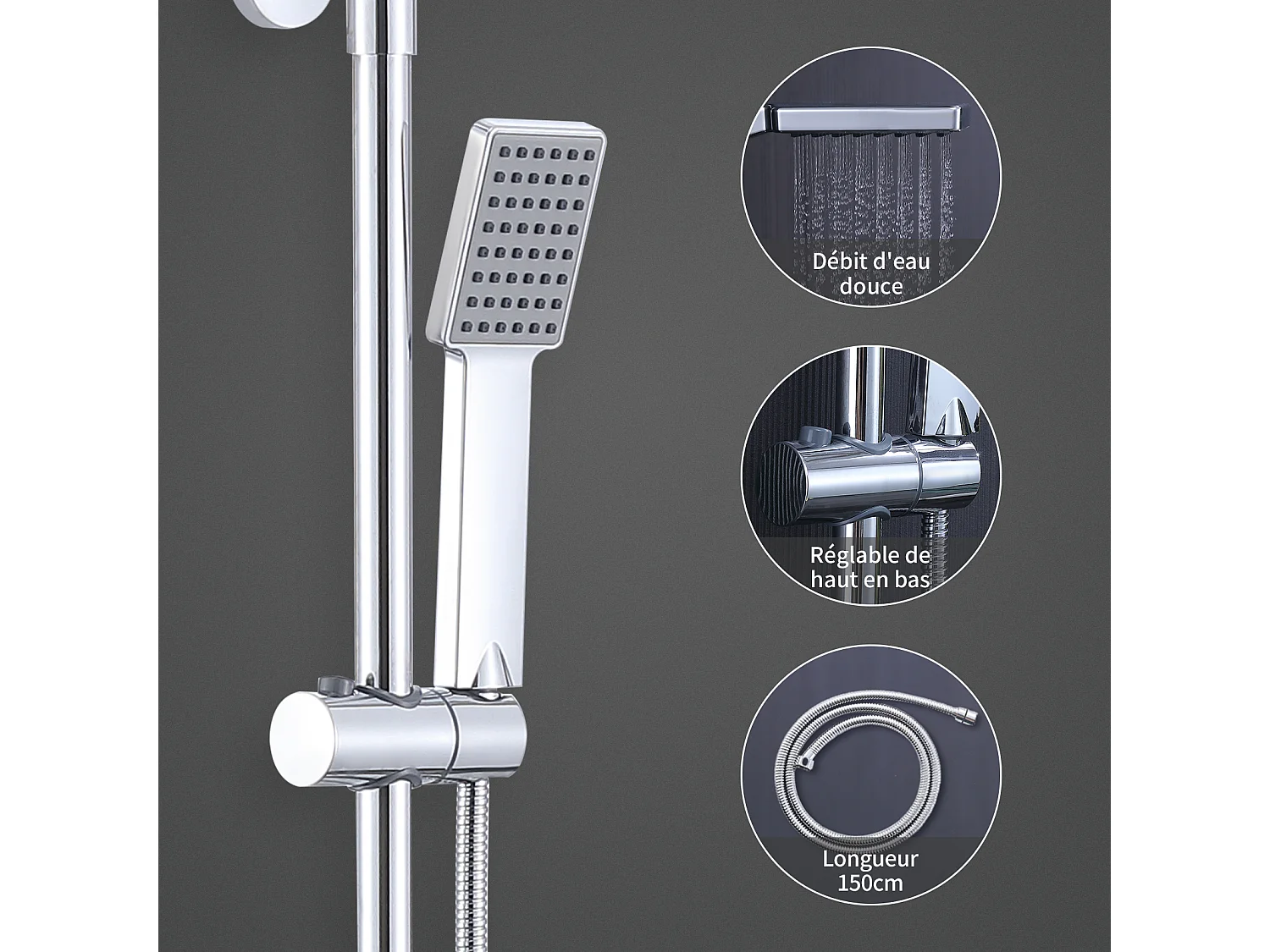 Homelody Colonne de Douche Thermostatique 2 Fonctions, Ensemble de Douche Thermostat avec Douchette, Hauteur Réglable