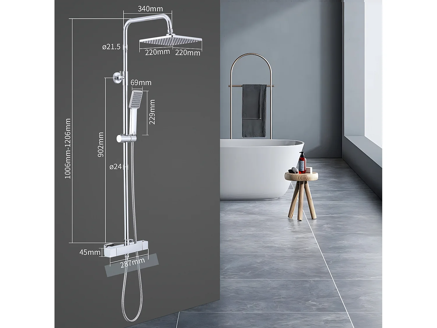 Homelody Colonne de Douche Thermostatique 2 Fonctions, Ensemble de Douche Thermostat avec Douchette, Hauteur Réglable