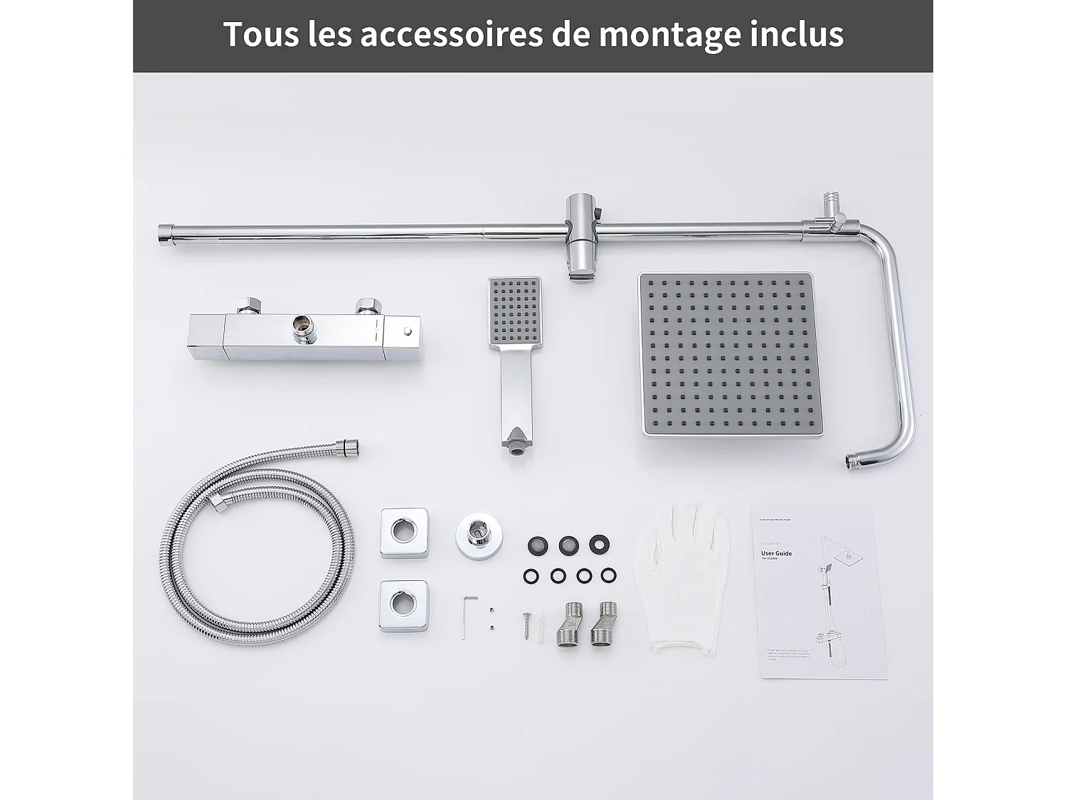 Homelody Colonne de Douche Thermostatique 2 Fonctions, Ensemble de Douche Thermostat avec Douchette, Hauteur Réglable
