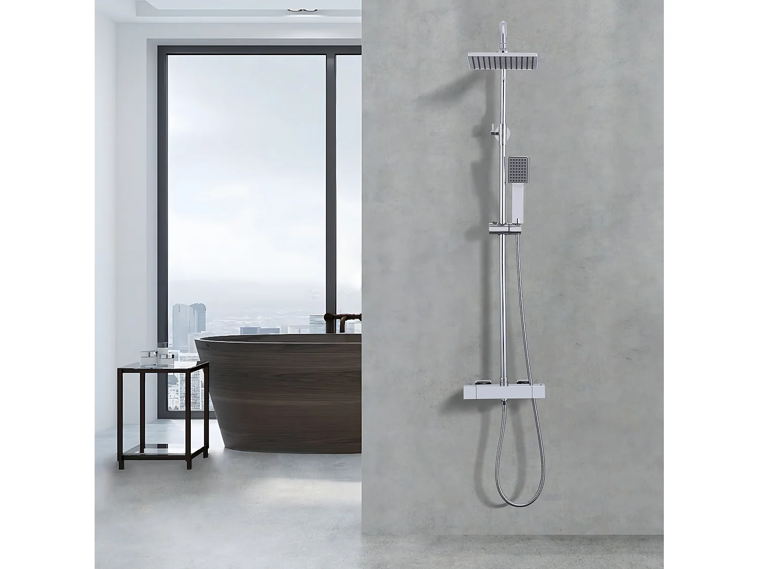 Homelody Colonne de Douche Thermostatique 2 Fonctions, Ensemble de Douche Thermostat avec Douchette, Hauteur Réglable