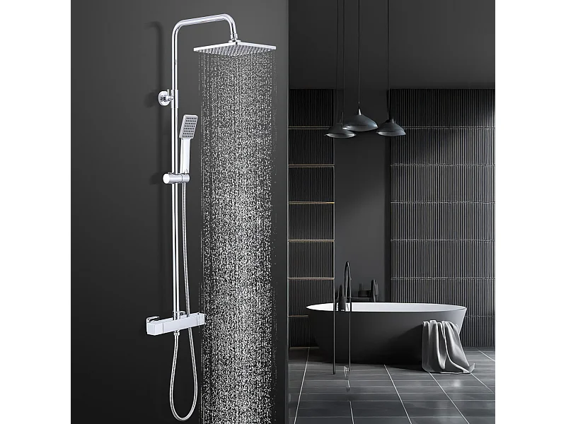 Homelody Colonne de Douche Thermostatique 2 Fonctions, Ensemble de Douche Thermostat avec Douchette, Hauteur Réglable