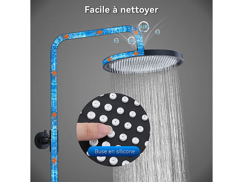 Colonne de Douche Thermostatique Noir Ensemble de Douche Avec douchette à Trois fonctions Système de Douche Robinetterie en Laiton