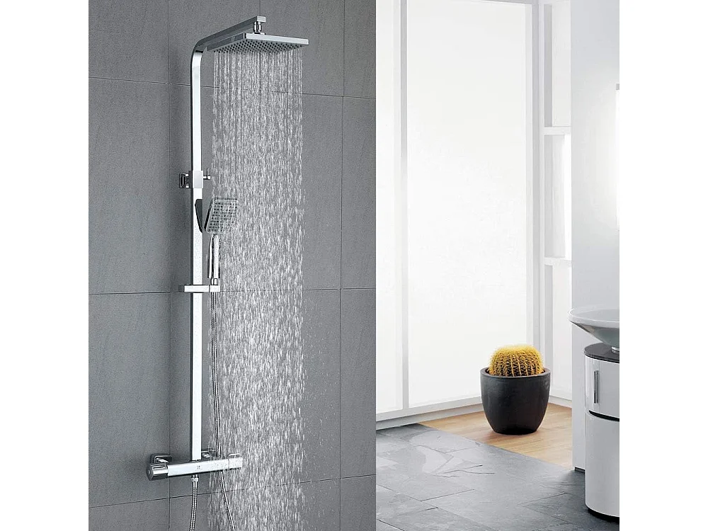 Colonne de Douche Thermostatique Ensemble de Douche Corps en Laiton Hauteur Réglable 818-1214mm Système de Douche