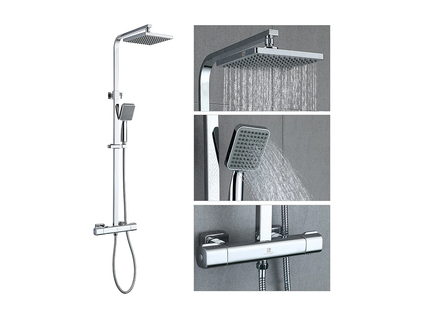 Colonne de Douche Thermostatique Ensemble de Douche Corps en Laiton Hauteur Réglable 818-1214mm Système de Douche