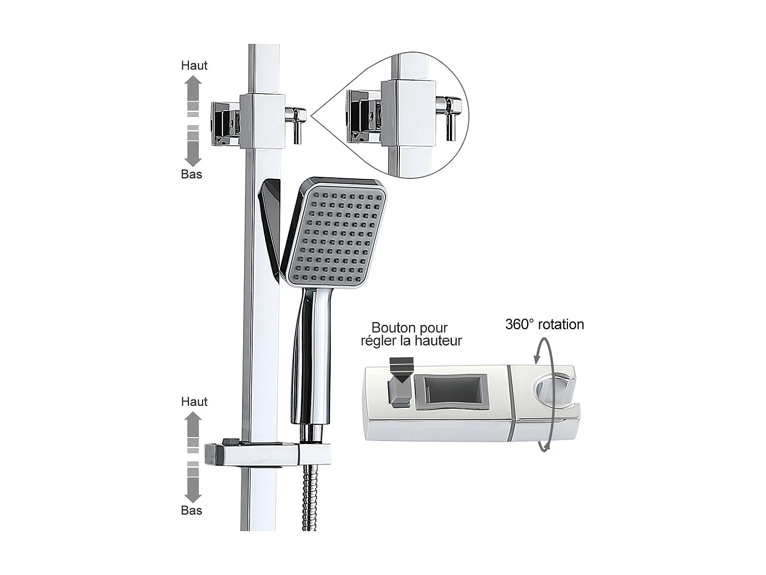 Colonne de Douche Thermostatique Ensemble de Douche Corps en Laiton Hauteur Réglable 818-1214mm Système de Douche