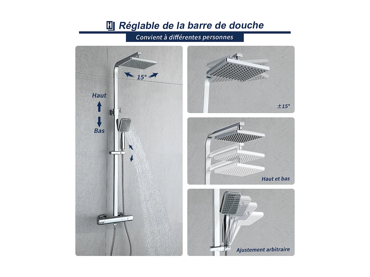 Colonne de Douche Thermostatique Ensemble de Douche Corps en Laiton Hauteur Réglable 818-1214mm Système de Douche