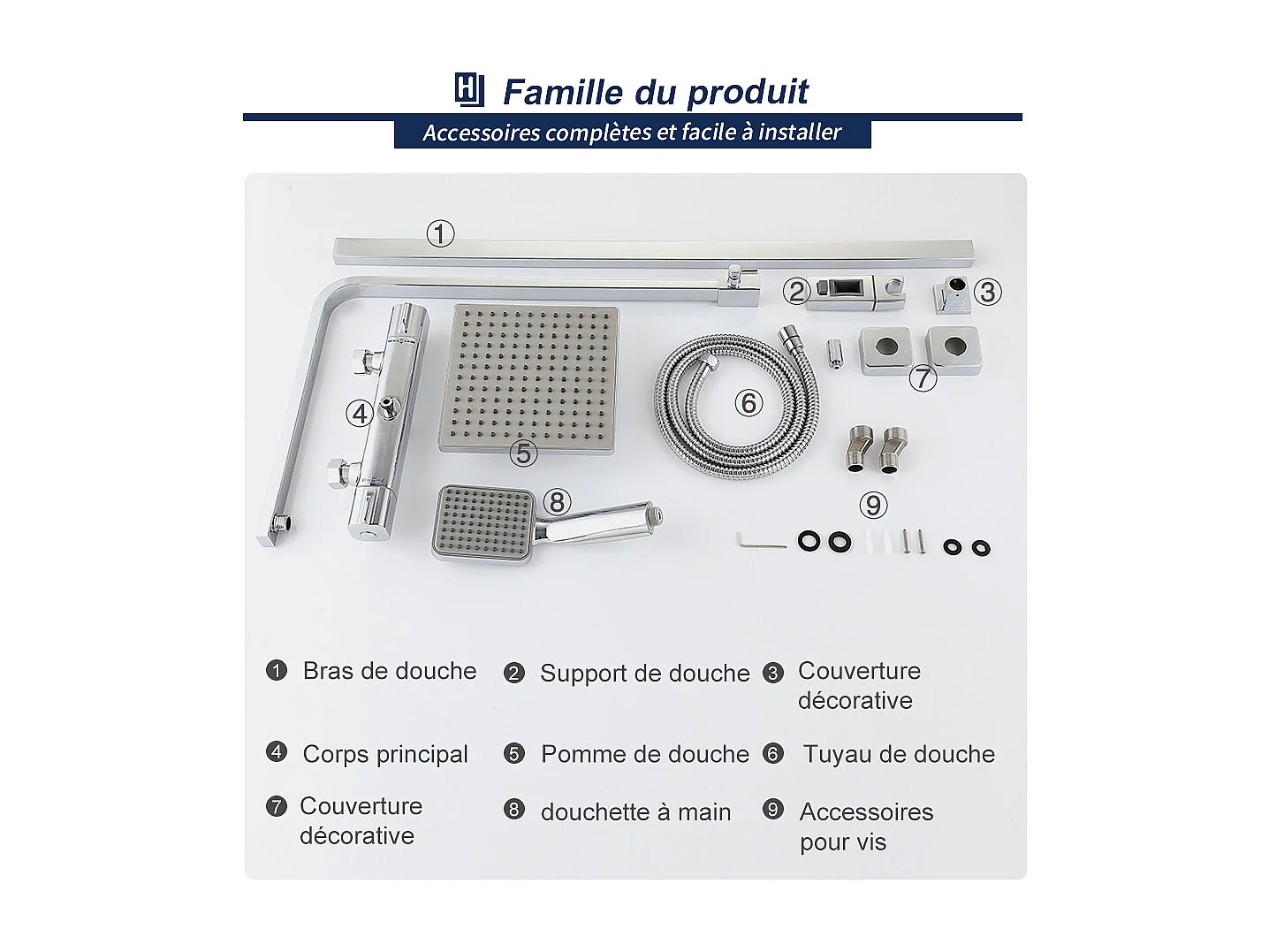 Colonne de Douche Thermostatique Ensemble de Douche Corps en Laiton Hauteur Réglable 818-1214mm Système de Douche