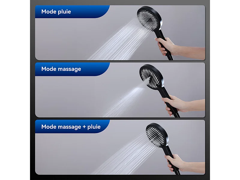 Colonne de Douche Thermostatique Ensemble de Douche Noir avec Douchette 3 Jets Kit de Douche Hauteur Réglable Mitigeur en Laiton Durable