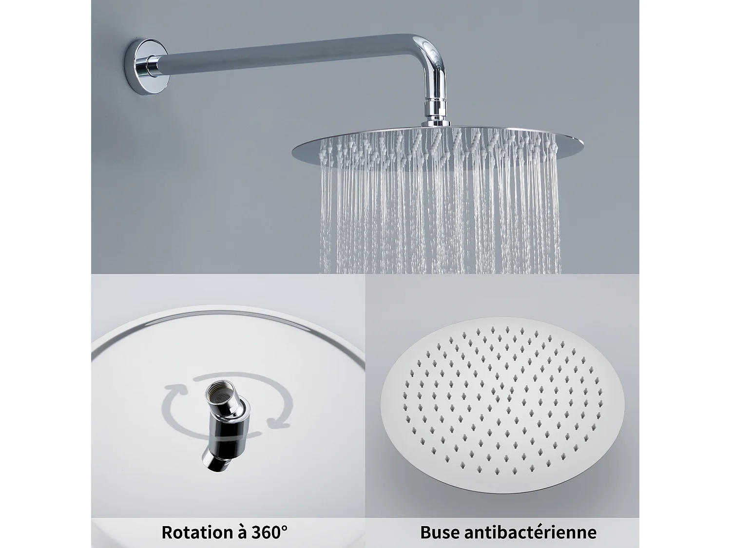 Encastré Colonne de Douche Thermostatique Système de Douche Rond Grande Douche de Tête Set de Douche Encastrée en Laiton Chromé Design Moderne