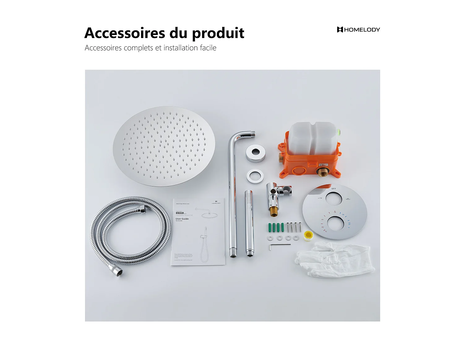 Encastré Colonne de Douche Thermostatique Système de Douche Rond Grande Douche de Tête Set de Douche Encastrée en Laiton Chromé Design Moderne