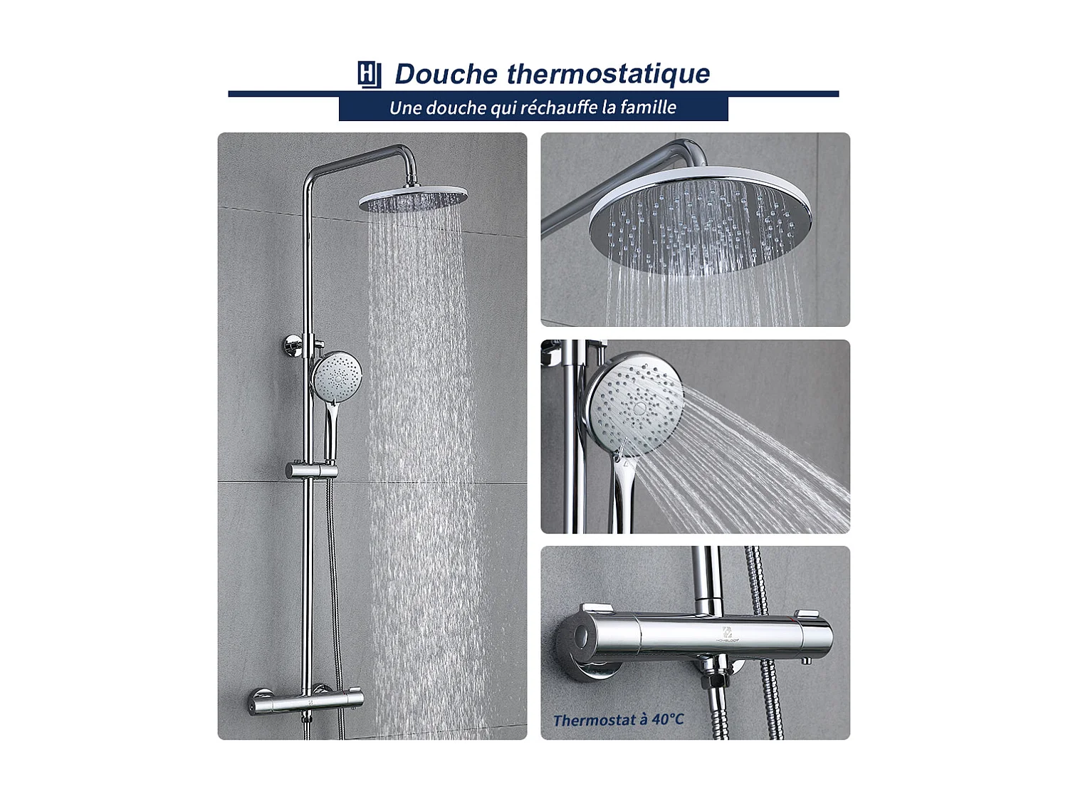 Colonne de Douche Thermostatique Ensemble de Douche Chromé Système de Douche Robinetterie en Laiton Kit de Douche Réglable
