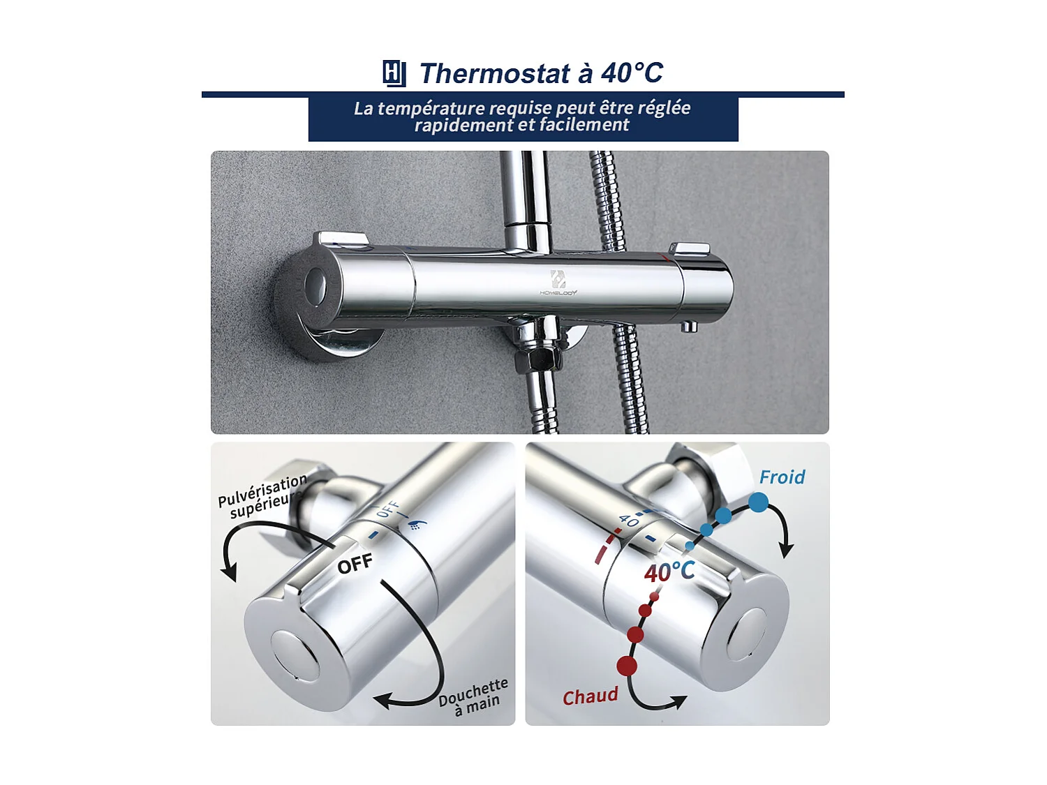 Colonne de Douche Thermostatique Ensemble de Douche Chromé Système de Douche Robinetterie en Laiton Kit de Douche Réglable