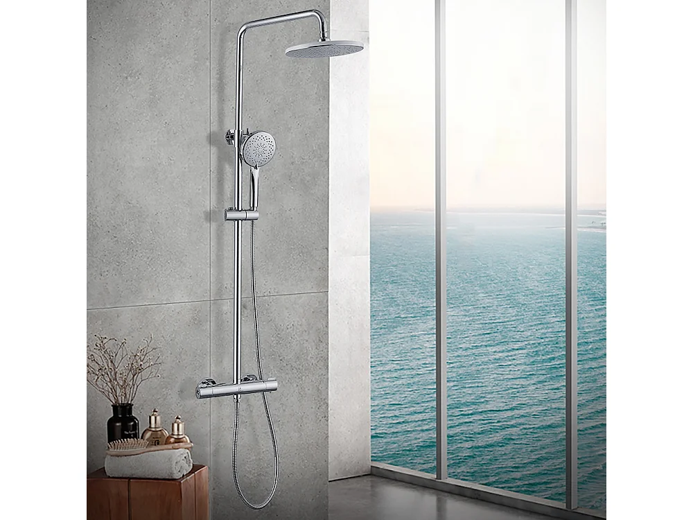 Colonne de Douche Thermostatique Ensemble de Douche Chromé Système de Douche Robinetterie en Laiton Kit de Douche Réglable