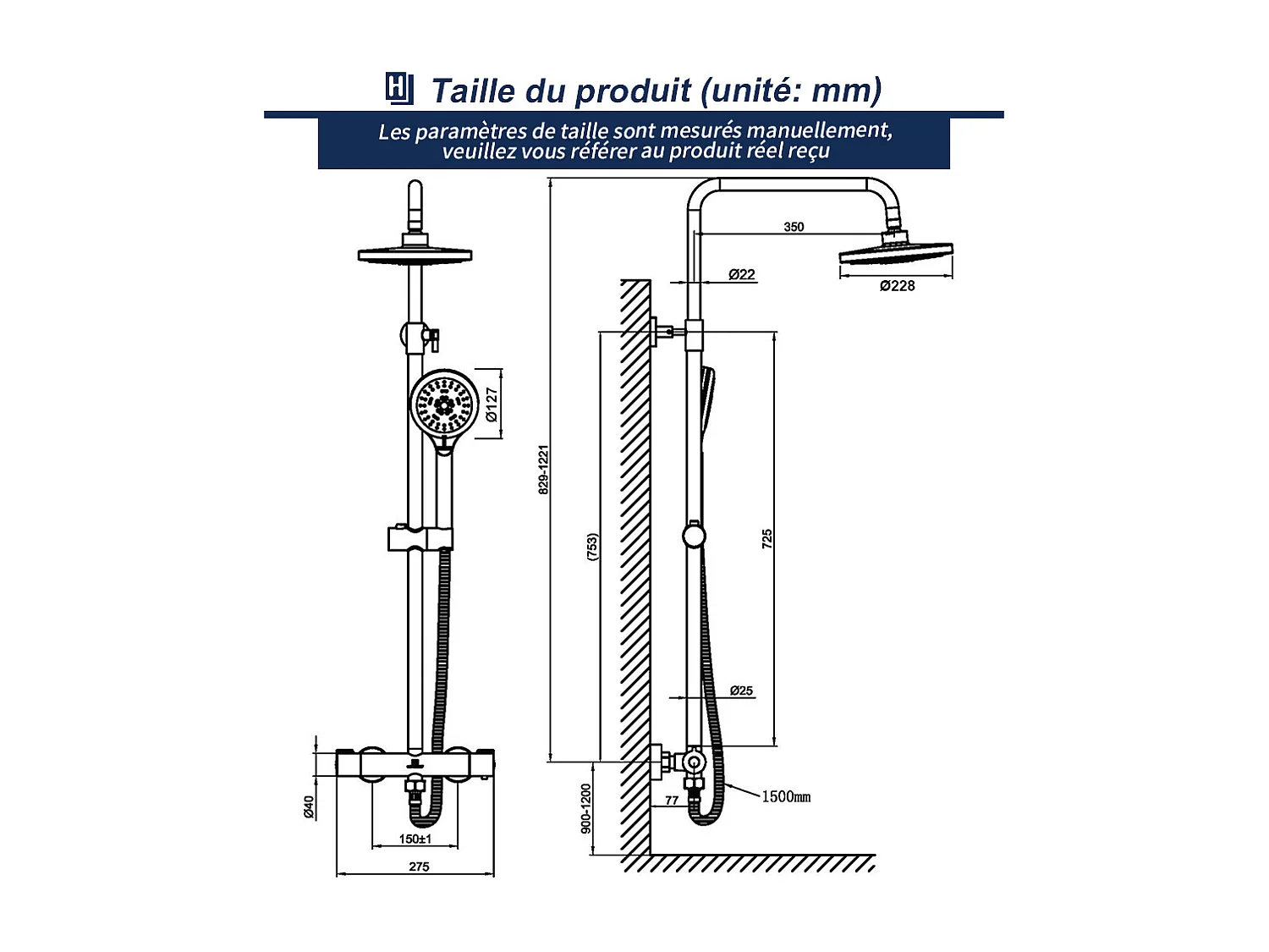 Colonne de Douche Thermostatique Ensemble de Douche Chromé Système de Douche Robinetterie en Laiton Kit de Douche Réglable