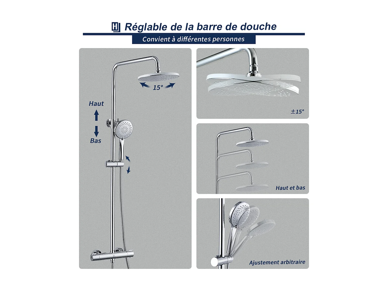 Colonne de Douche Thermostatique Ensemble de Douche Chromé Système de Douche Robinetterie en Laiton Kit de Douche Réglable
