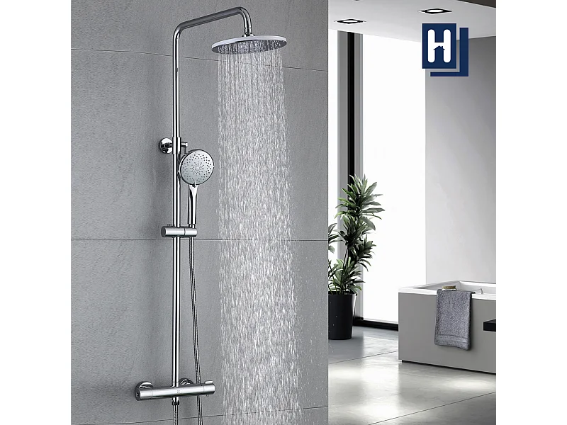 Colonne de Douche Thermostatique Ensemble de Douche Chromé Système de Douche Robinetterie en Laiton Kit de Douche Réglable