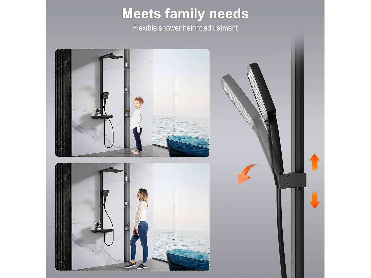 Colonne de Douche Thermostatique 40℃ avec plaque thermostatique de 40 cm Ensemble de Douche en Laiton douchette à main avec 4 intensités de jet