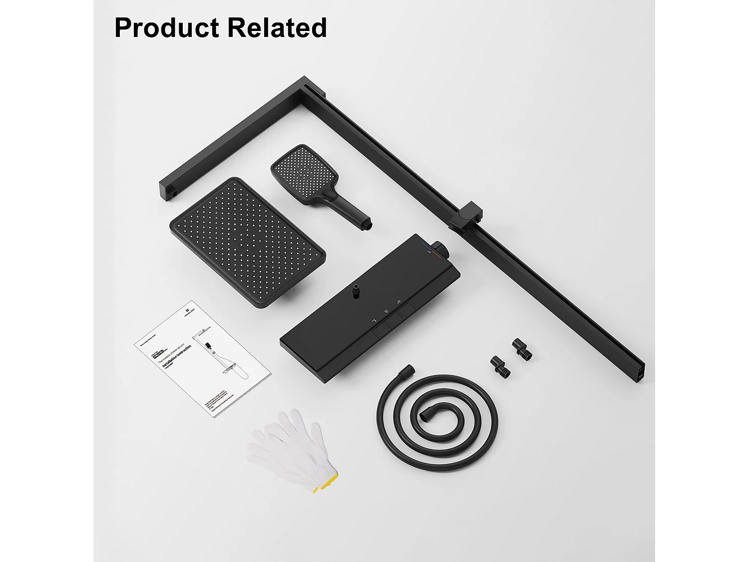 Colonne de Douche Thermostatique 40℃ avec plaque thermostatique de 40 cm Ensemble de Douche en Laiton douchette à main avec 4 intensités de jet