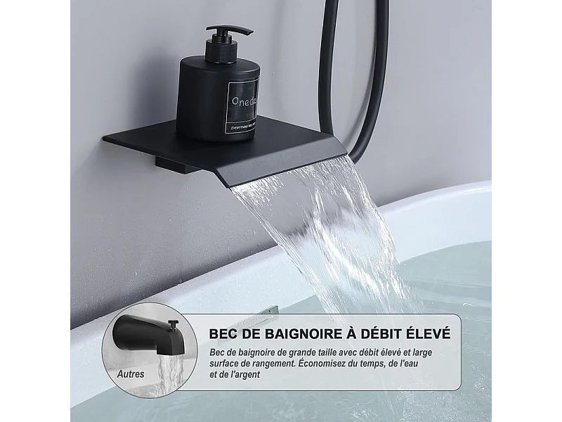 Colonne de Douche Encastrée Noir, Ensemble de Douche avec 12" Grande Tête et Bec Descendant en Cascade, Système de Douche Encastrable Corps en Laiton