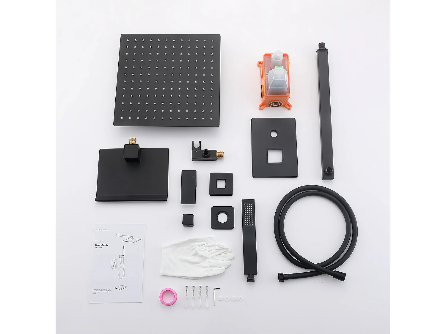 Colonne de Douche Encastrée Noir, Ensemble de Douche avec 12" Grande Tête et Bec Descendant en Cascade, Système de Douche Encastrable Corps en Laiton