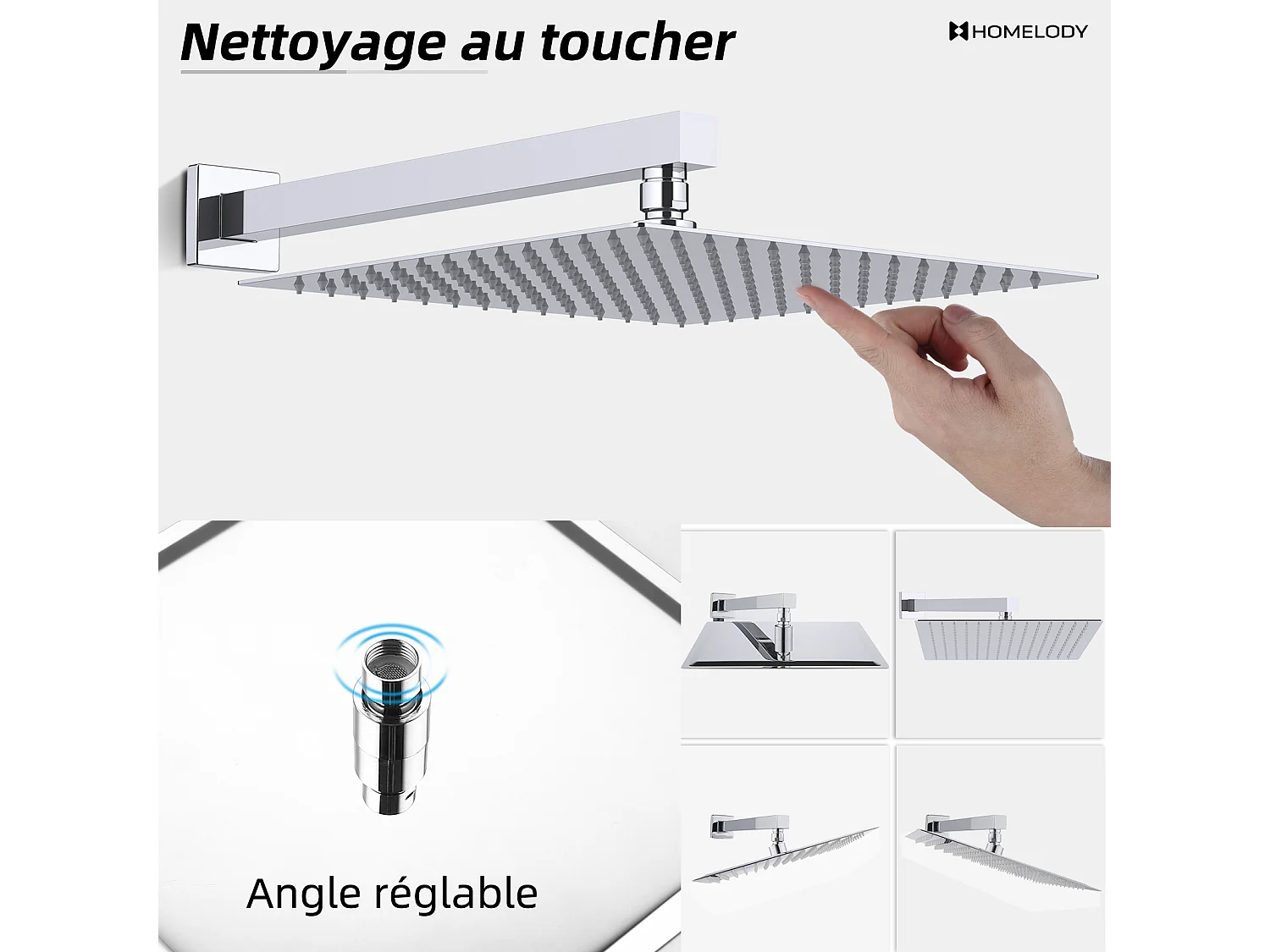 Encastrée Colonne de Douche Chromé, Ensemble de Douche Thermostatique 38℃ Kit Douche Encastrable Grand Tête de Douche Carré Corp en Laiton