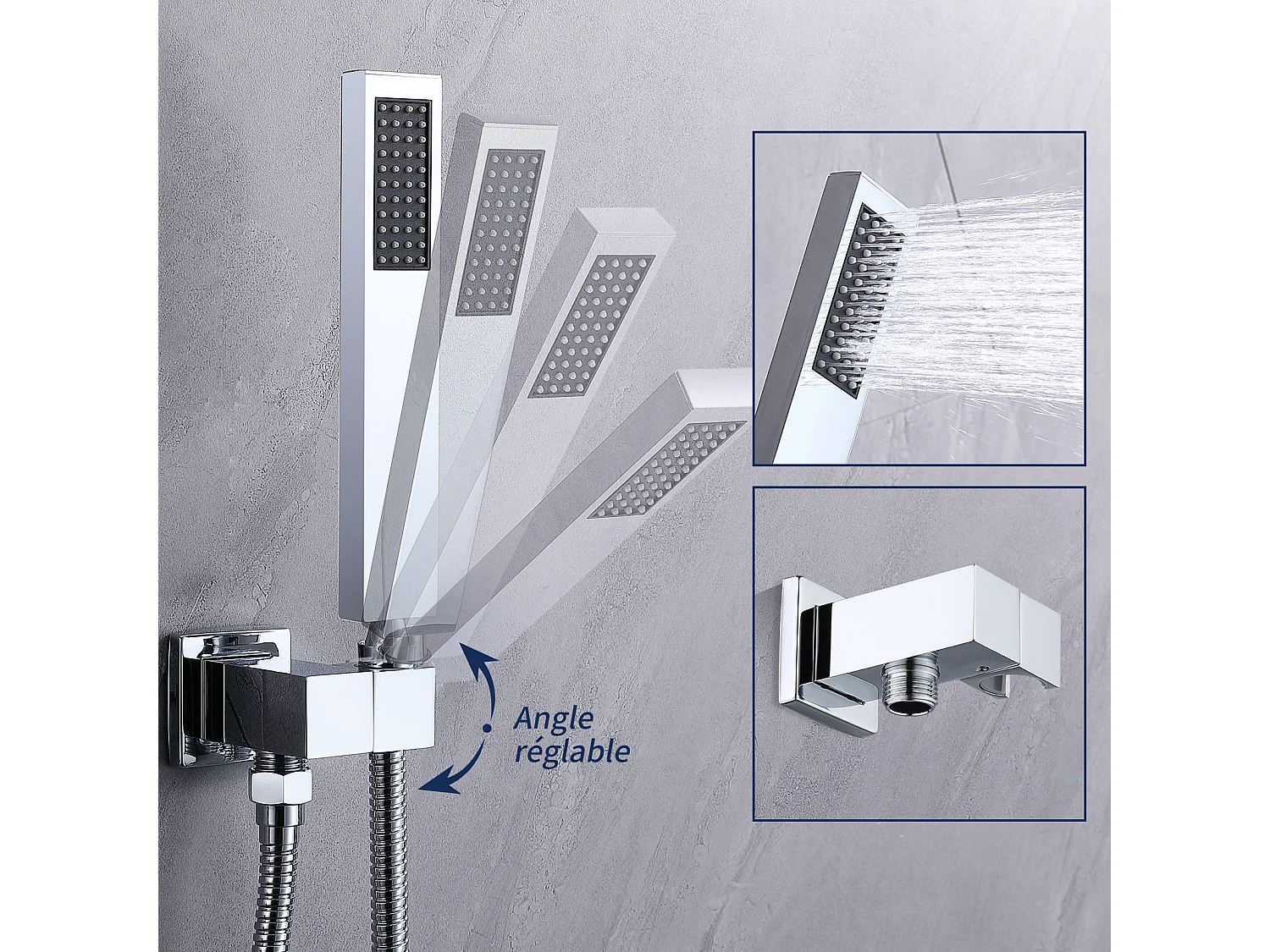 Encastrée Colonne de Douche Chromé, Ensemble de Douche Thermostatique 38℃ Kit Douche Encastrable Grand Tête de Douche Carré Corp en Laiton