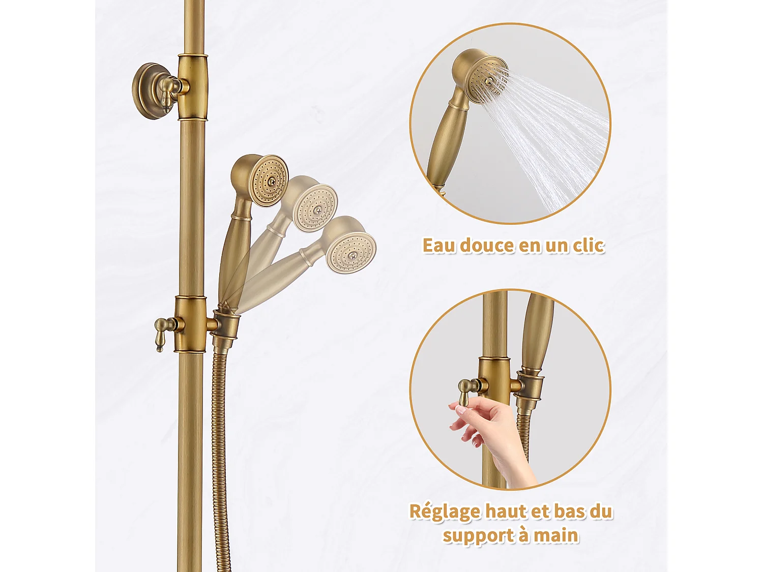 Colonne de Douche Mécanique  Ensemble de Douche à Double Poignée Rétro Système de Douche Réglable Kit de Douche en Laiton Antique Finition Bronze
