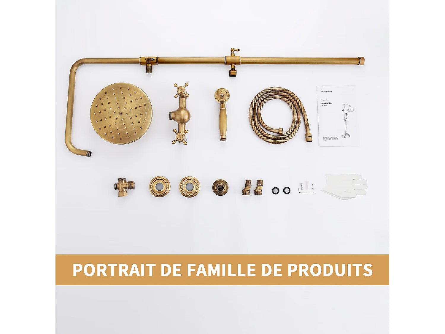 Colonne de Douche Mécanique  Ensemble de Douche à Double Poignée Rétro Système de Douche Réglable Kit de Douche en Laiton Antique Finition Bronze