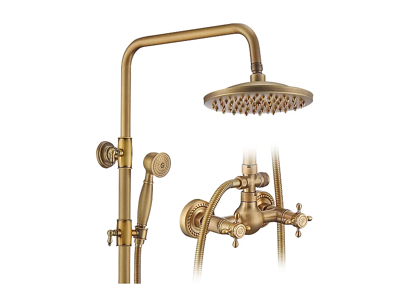 Colonne de Douche Mécanique  Ensemble de Douche à Double Poignée Rétro Système de Douche Réglable Kit de Douche en Laiton Antique Finition Bronze