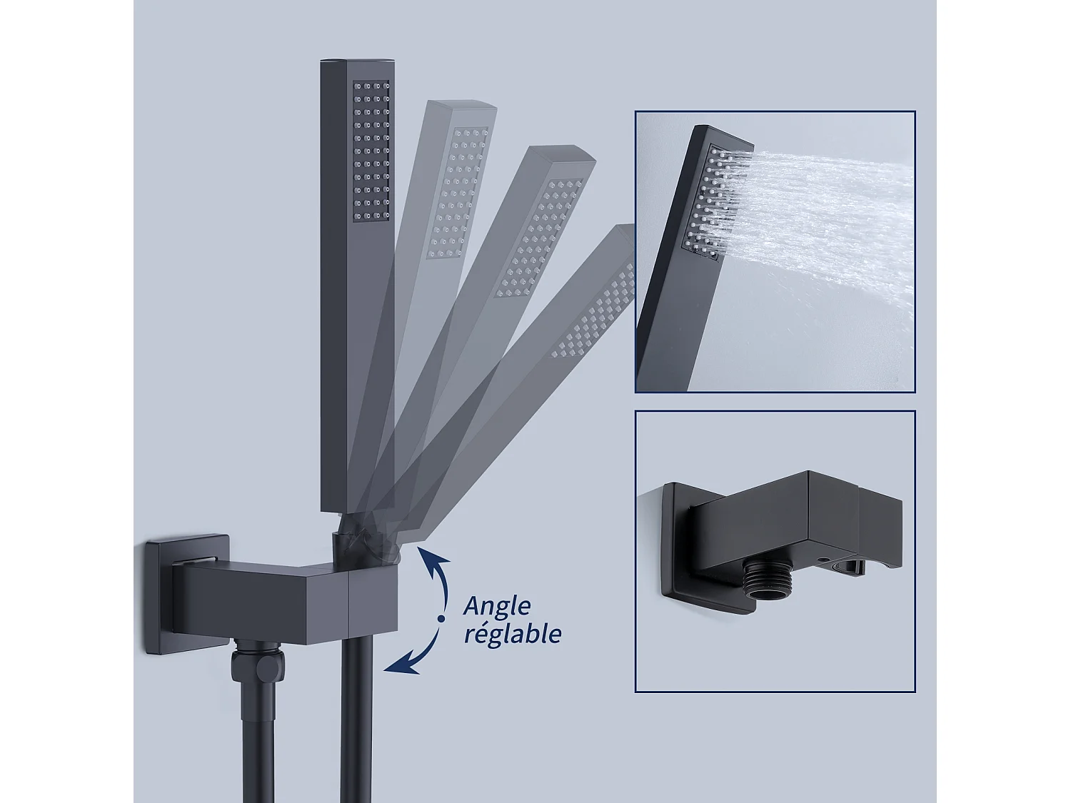 Colonne de Douche Encastrée Noir Système de Douche Thermostat en Laiton avec Tête de Douche Carrée 30*30CM HOMELODY