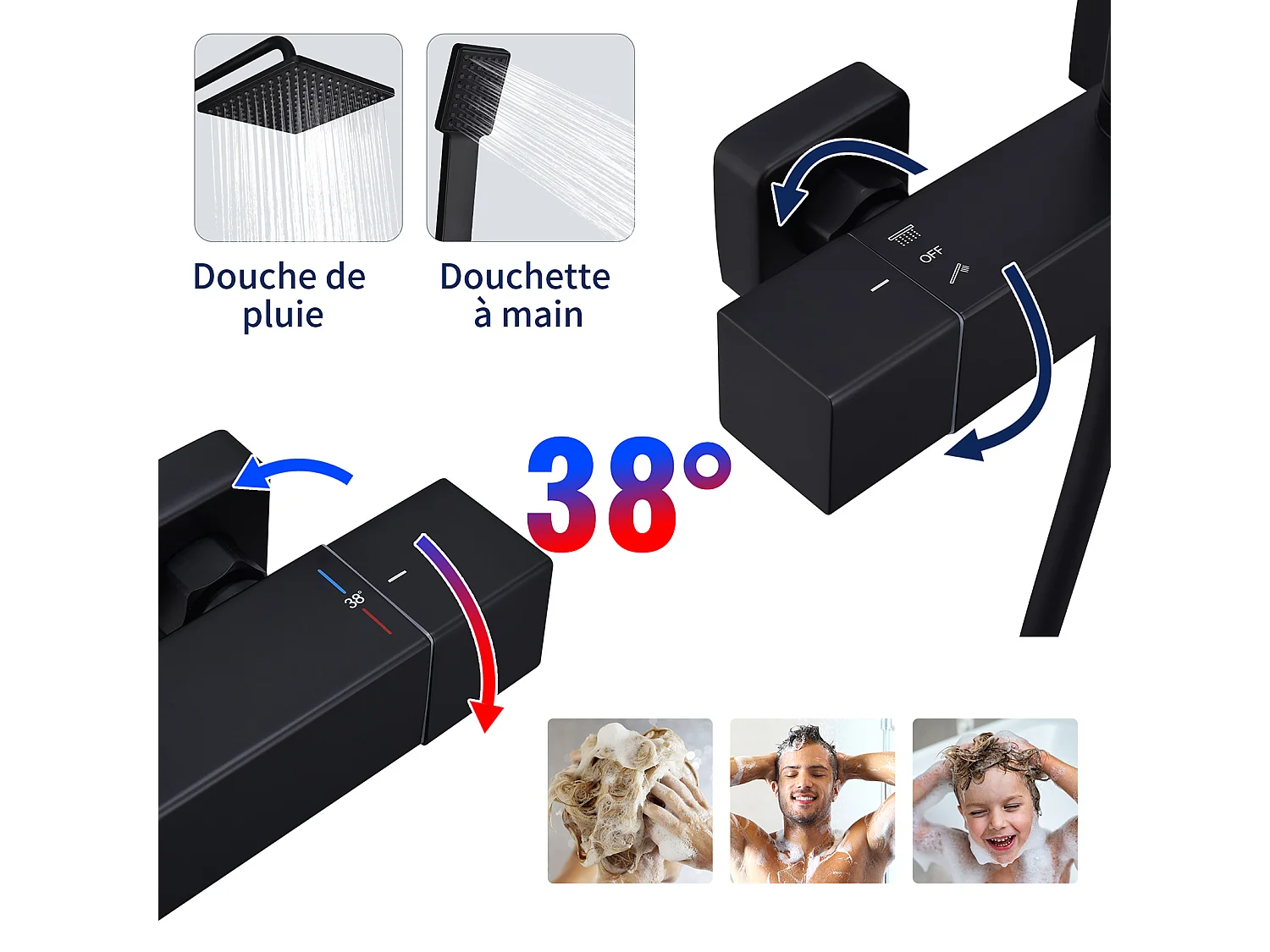 Colonne de Douche Thermostatique Ensemble de Douche Noir Kit de Douche en Laiton Pour Salle de Bain