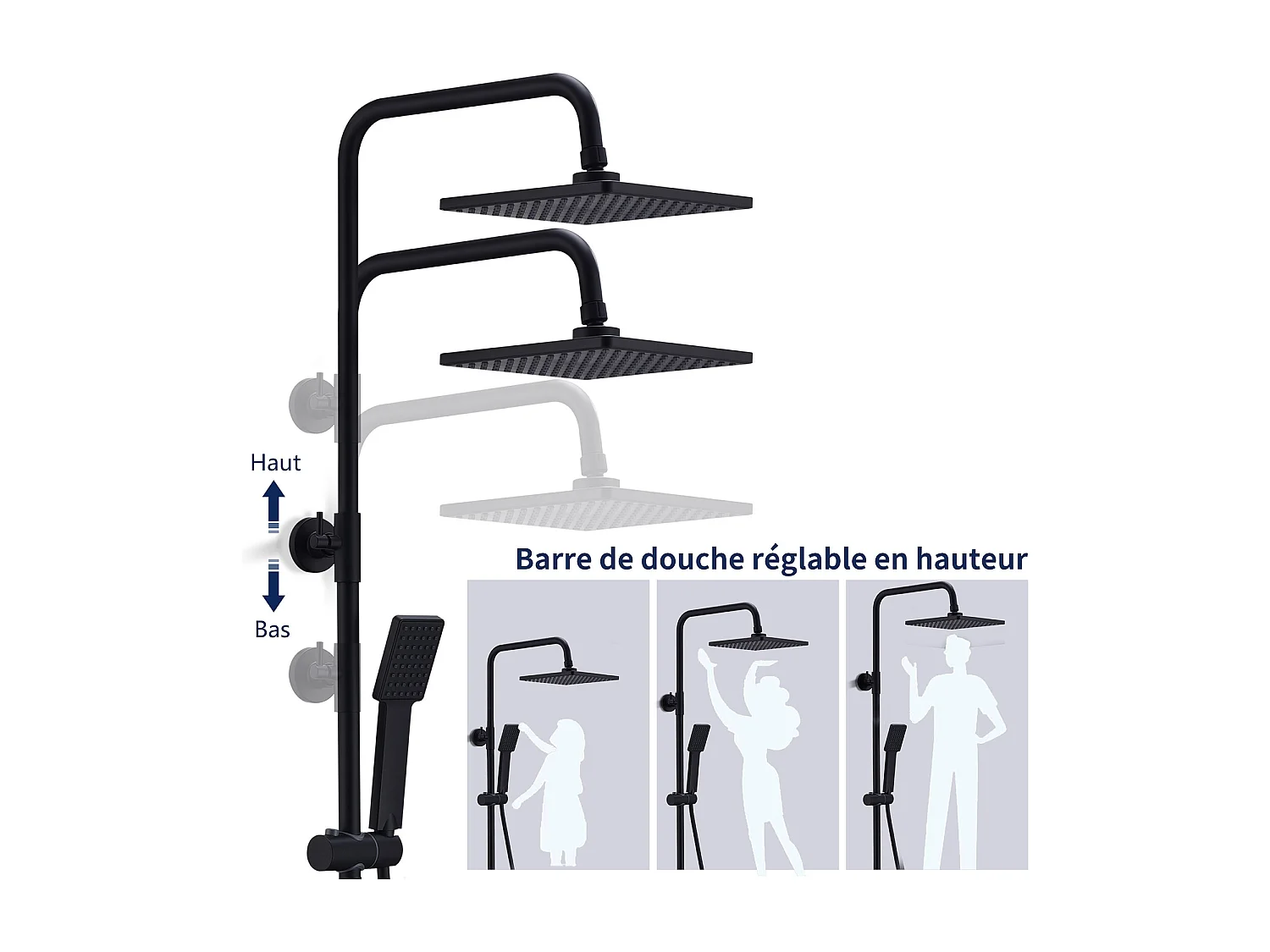 Colonne de Douche Thermostatique Ensemble de Douche Noir Kit de Douche en Laiton Pour Salle de Bain