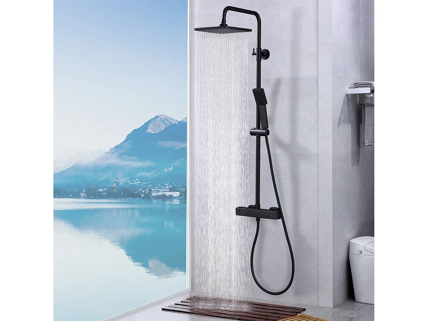 Colonne de Douche Thermostatique Ensemble de Douche Noir Kit de Douche en Laiton Pour Salle de Bain