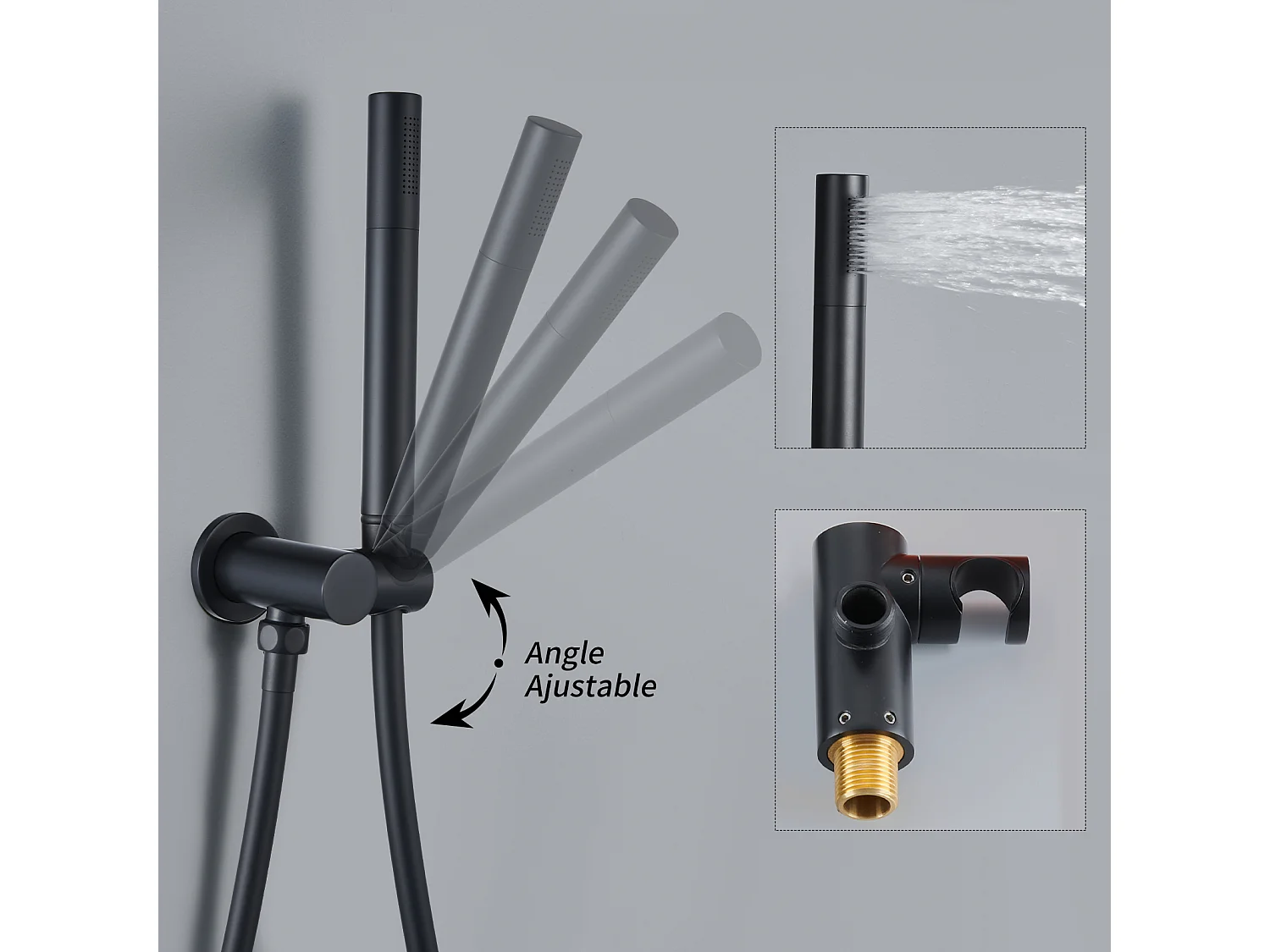 Encastré Ensemble de Douche Thermostatique Colonne de Douche Noir Système de douche Corps en Laiton HOMELODY