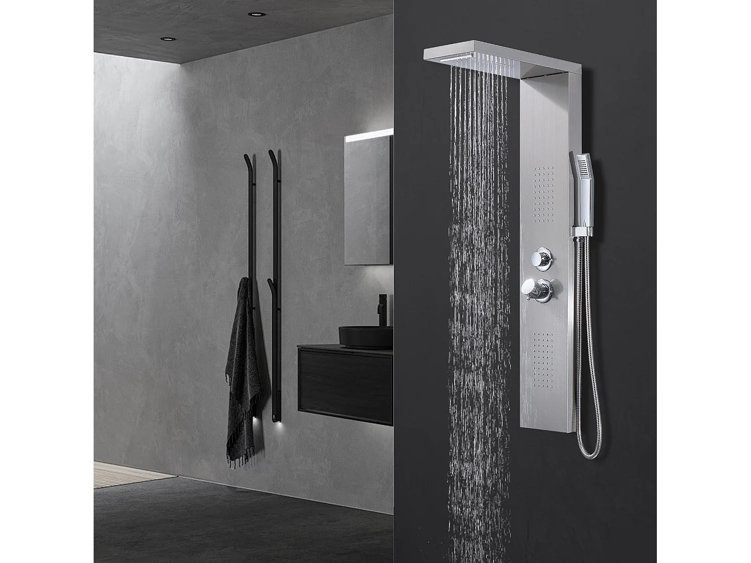 Homelody Colonne de Douche Hydromassante, Panneau de Douche Multifonction en Acier Inox a Montage Mural , chromé
