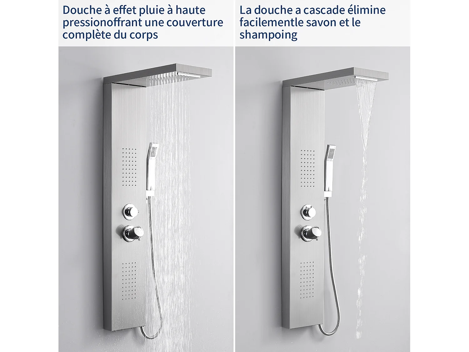Homelody Colonne de Douche Hydromassante, Panneau de Douche Multifonction en Acier Inox a Montage Mural , chromé