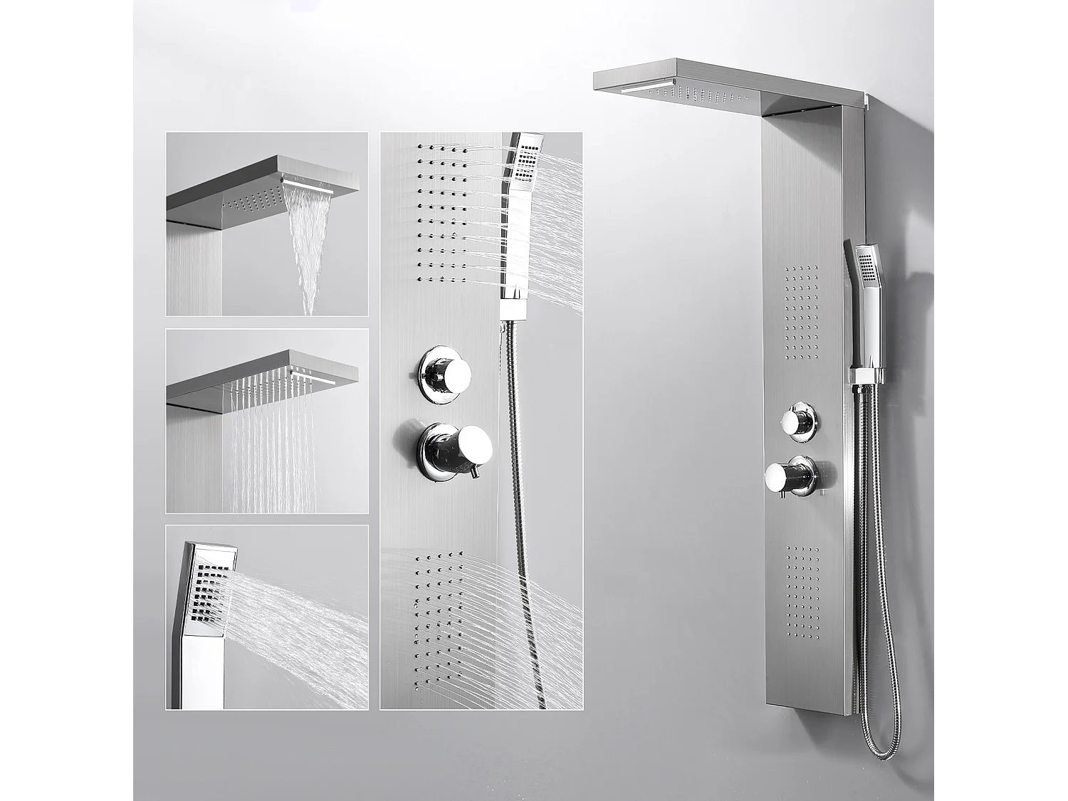 Homelody Colonne de Douche Hydromassante, Panneau de Douche Multifonction en Acier Inox a Montage Mural , chromé