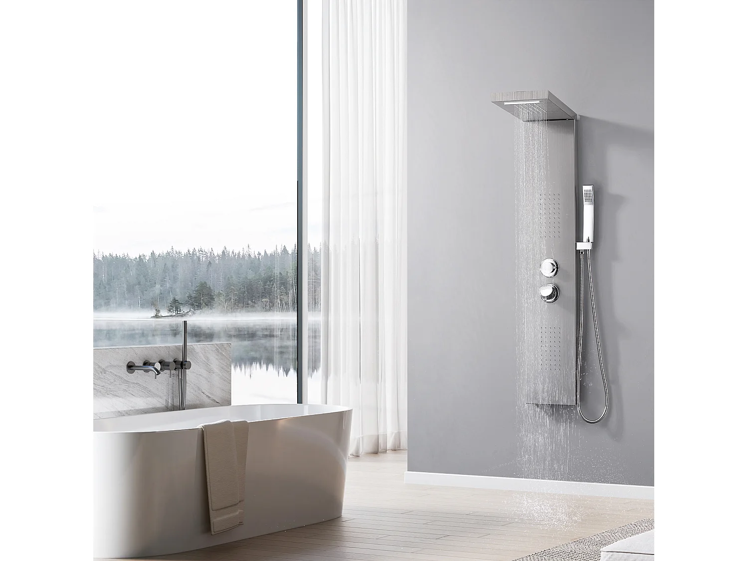 Homelody Colonne de Douche Hydromassante, Panneau de Douche Multifonction en Acier Inox a Montage Mural , chromé