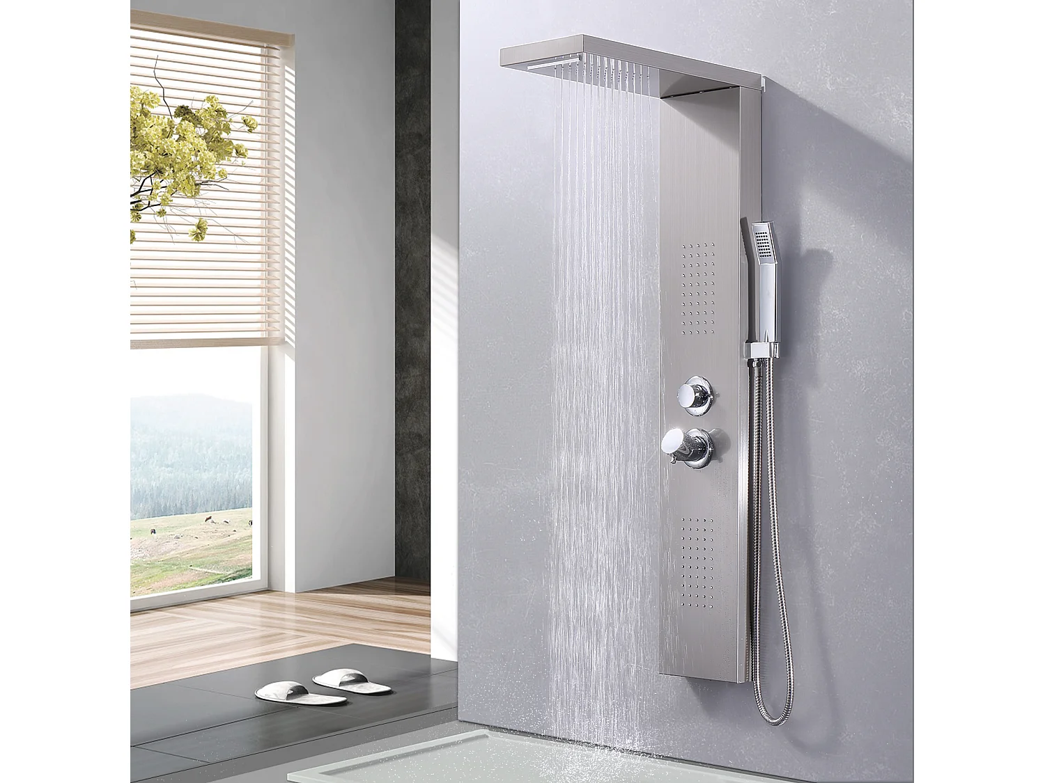 Homelody Colonne de Douche Hydromassante, Panneau de Douche Multifonction en Acier Inox a Montage Mural , chromé