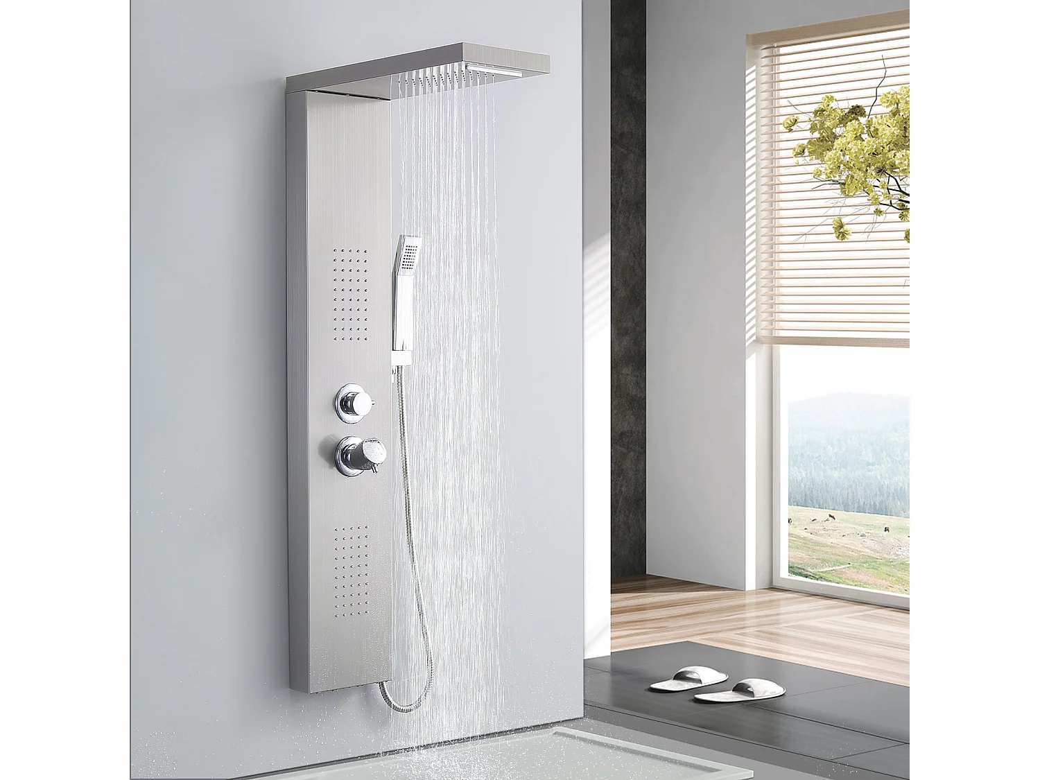 Homelody Colonne de Douche Hydromassante, Panneau de Douche Multifonction en Acier Inox a Montage Mural , chromé