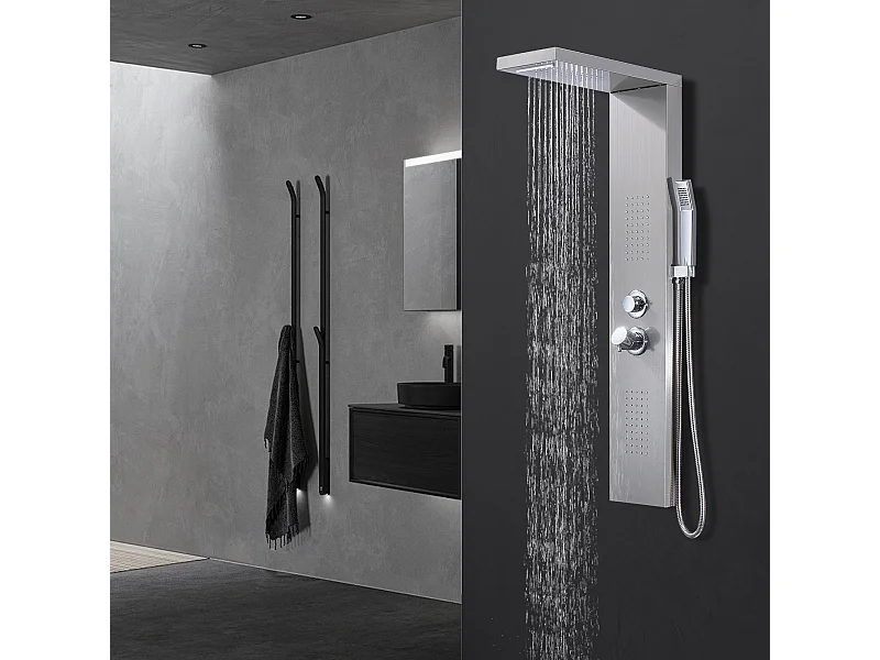 Homelody Colonne de Douche Hydromassante, Panneau de Douche Multifonction en Acier Inox a Montage Mural , chromé