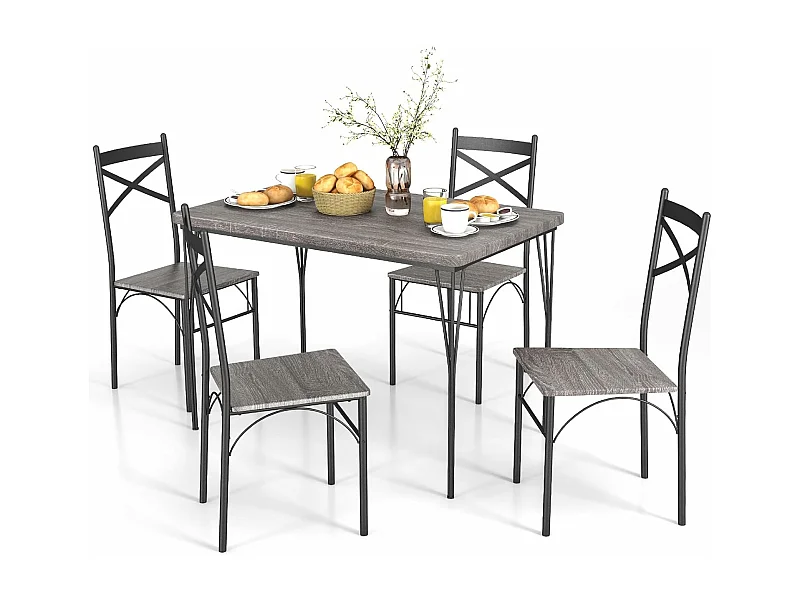 Ensemble Table à Manger avec 4 Chaises, Table de Cuisine avec 4 Chaises, Cadre en Métal, 110x70cm