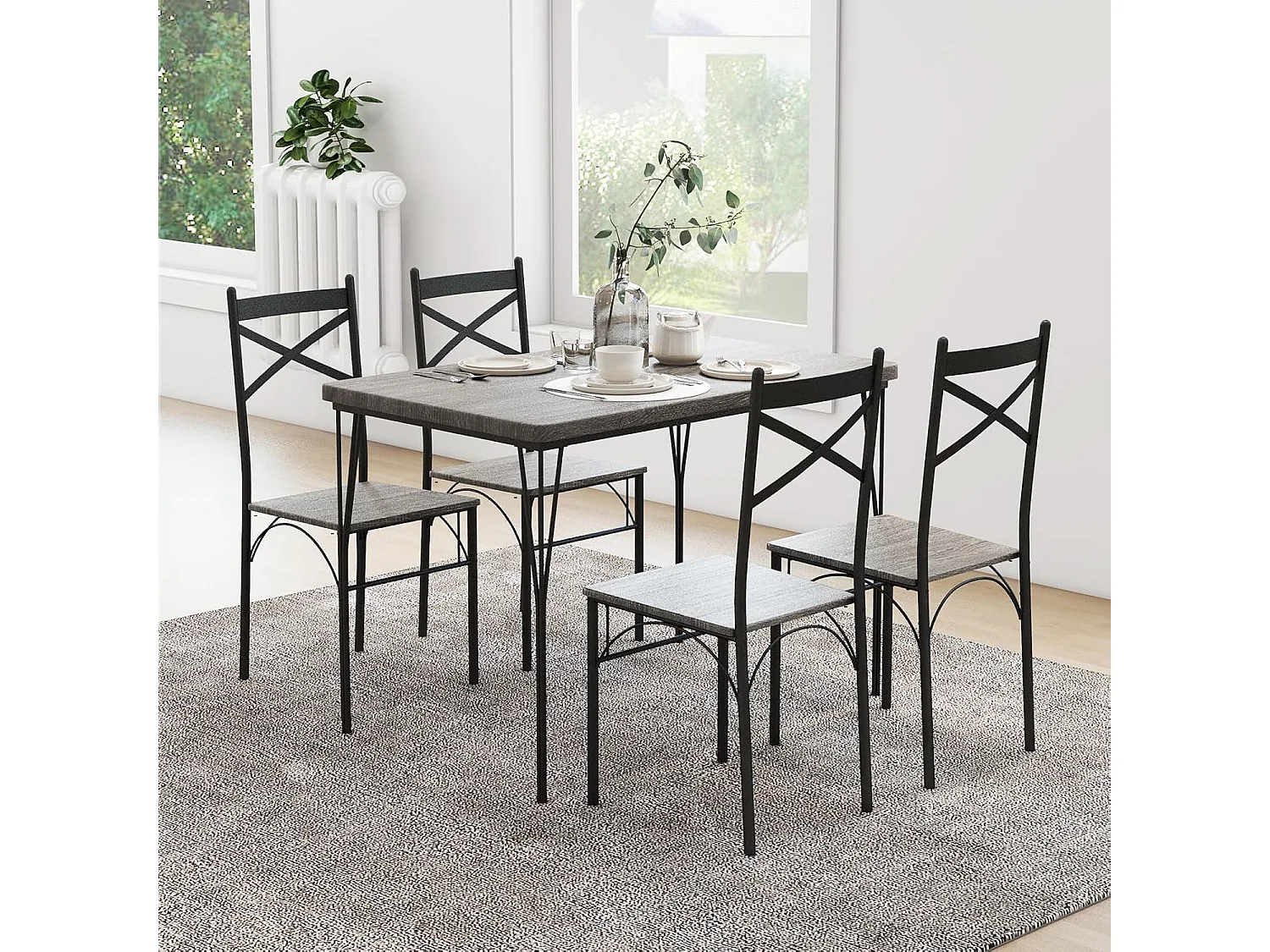 Ensemble Table à Manger avec 4 Chaises, Table de Cuisine avec 4 Chaises, Cadre en Métal, 110x70cm