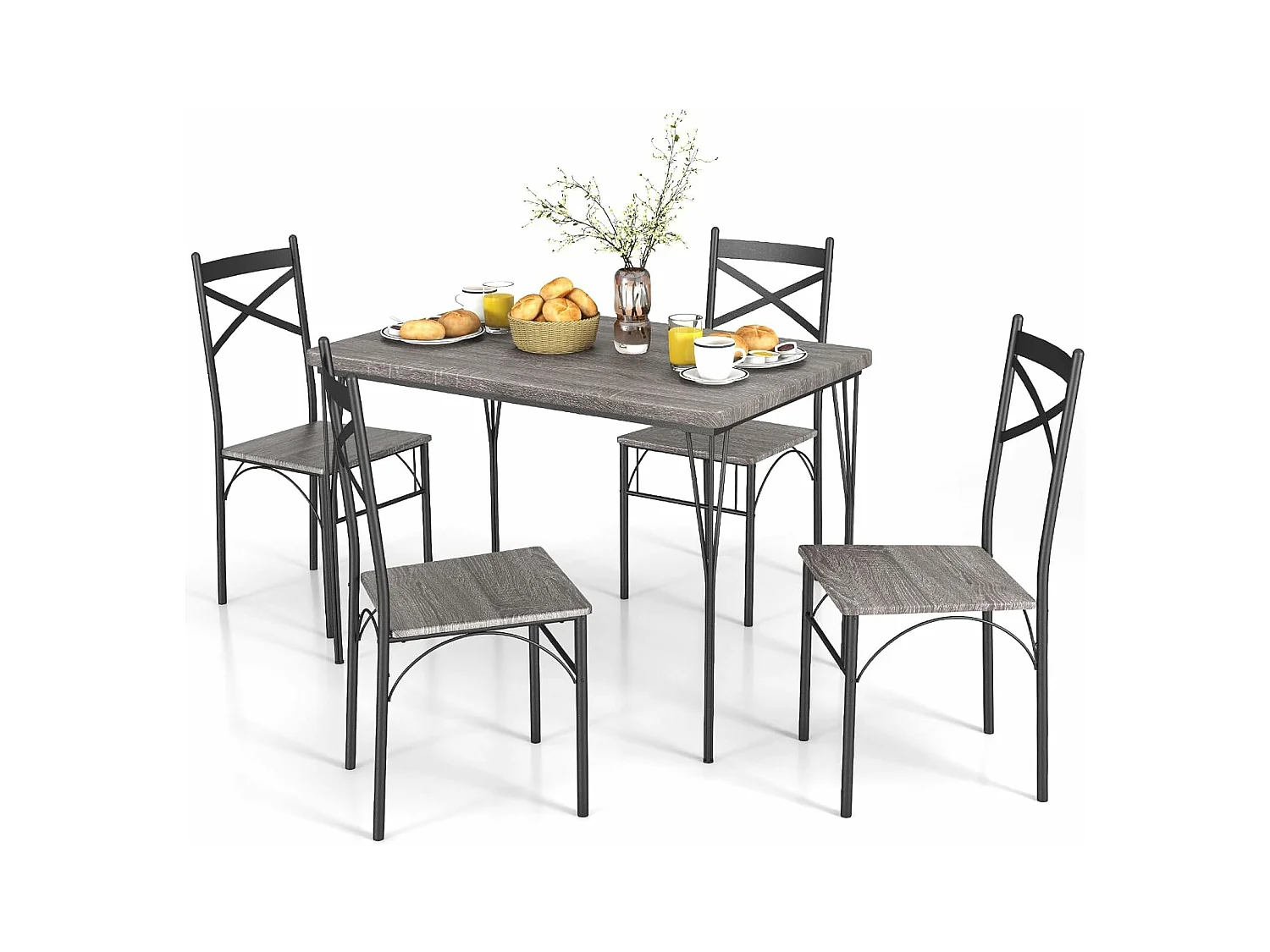 Ensemble Table à Manger avec 4 Chaises, Table de Cuisine avec 4 Chaises, Cadre en Métal, 110x70cm